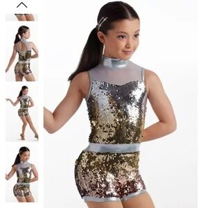 WEISSMAN Dance Costume gold ombre sequin biketard Party Party  16242 Size MC